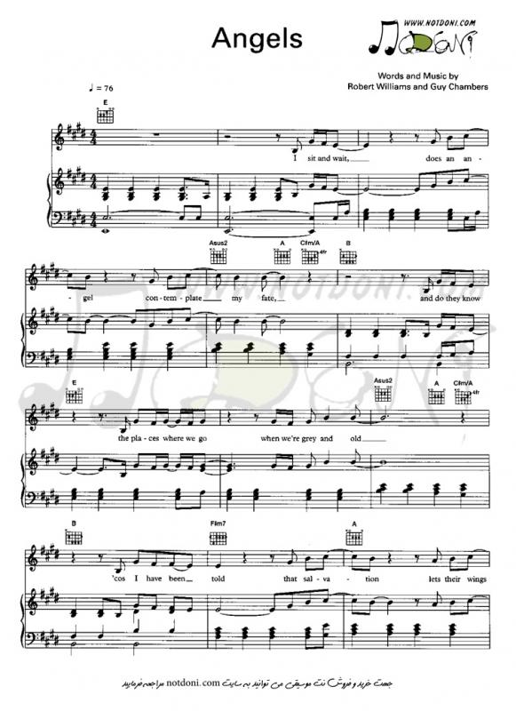 نت ویولن angels برای پیانو برای نوازندگان متوسط | نت ویولن رابرت پیتر ویلیامز