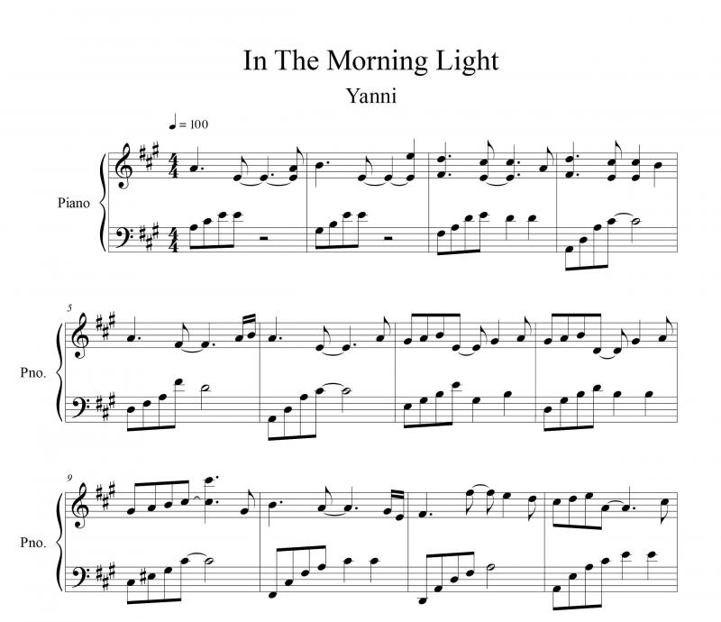 نت پیانو نت   in the morning light از یانی برای نوازندگان متوسط | نت پیانو یانیس کریسومالیس