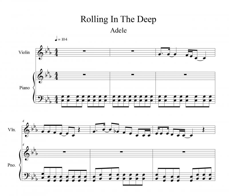 نت ویولن آهنک زیبای Rolling in the Deep از ادل برای نوازندگان متوسط | نت ویولن ادل لوری