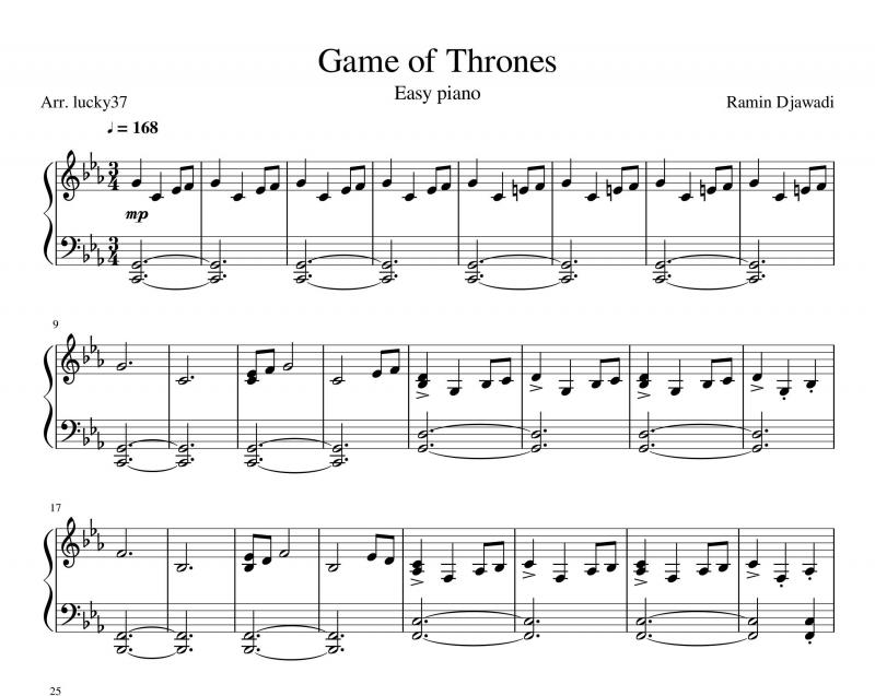 نت پیانو  Game of Thrones ( بازی تاج و تخت ) برای نوازندگان متوسط | نت پیانو رامین جوادی