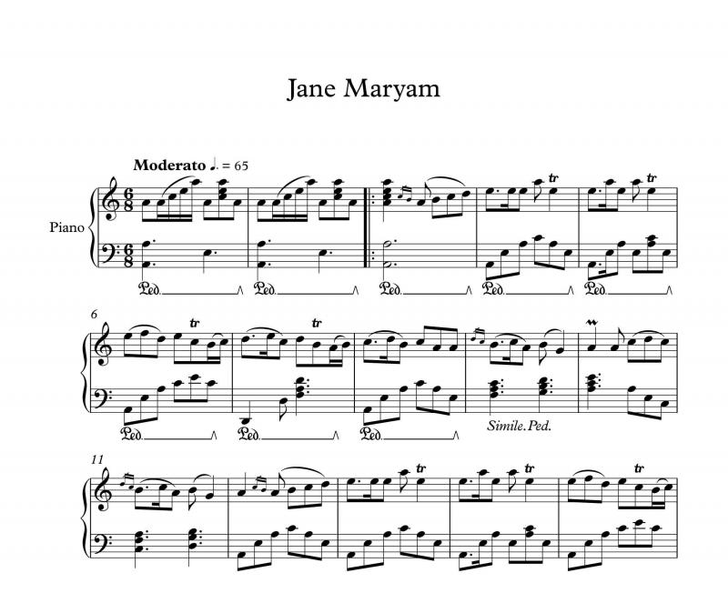 نت پیانو  جان مریم از محمد نوری برای نوازندگان متوسط | نت پیانو کامبیز مژدهی