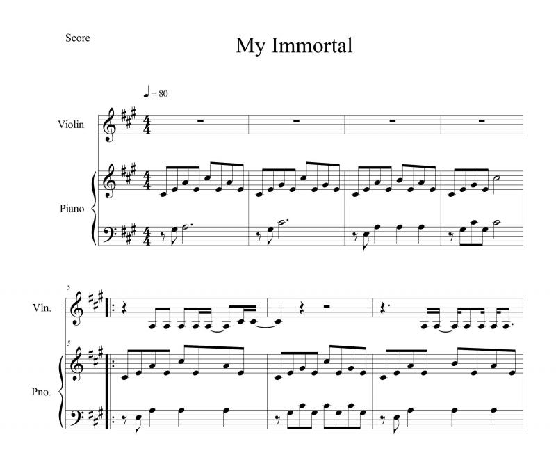 نت ویولن  my immortal برای نوازندگان متوسط | نت ویولن گروه اونسنس