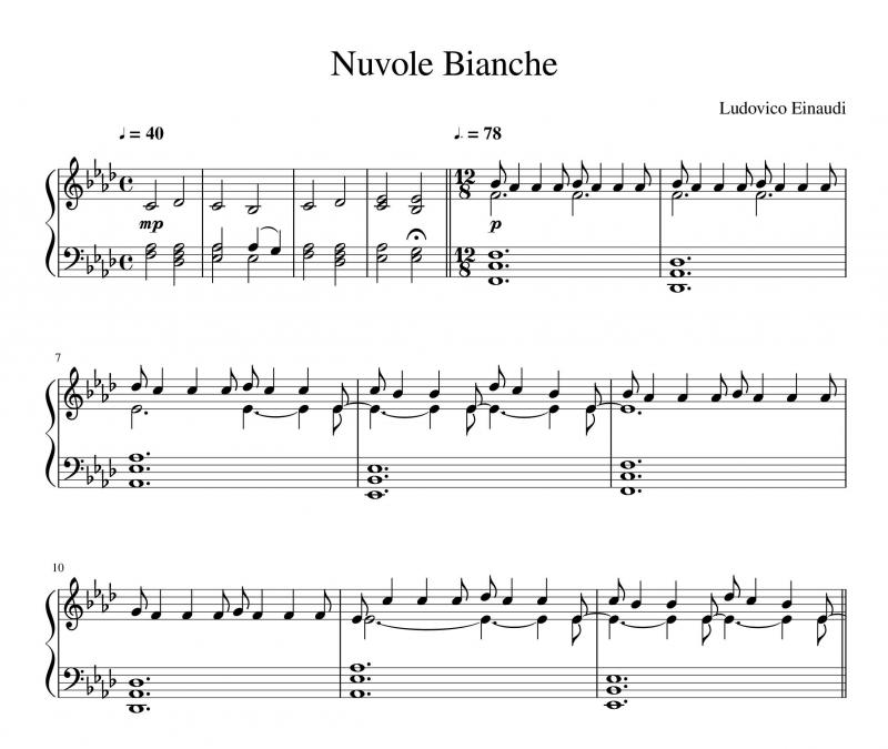 نت پیانو  Nuvole Bianche برای نوازندگان متوسط | نت پیانو لودویکو اناودی