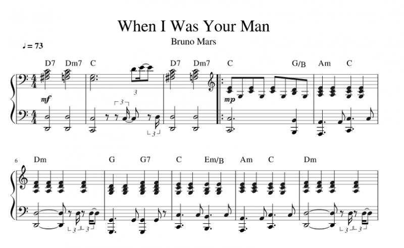 نت پیانو  When I Was Your Man برای نوازندگان متوسط | نت پیانو برونو مارس