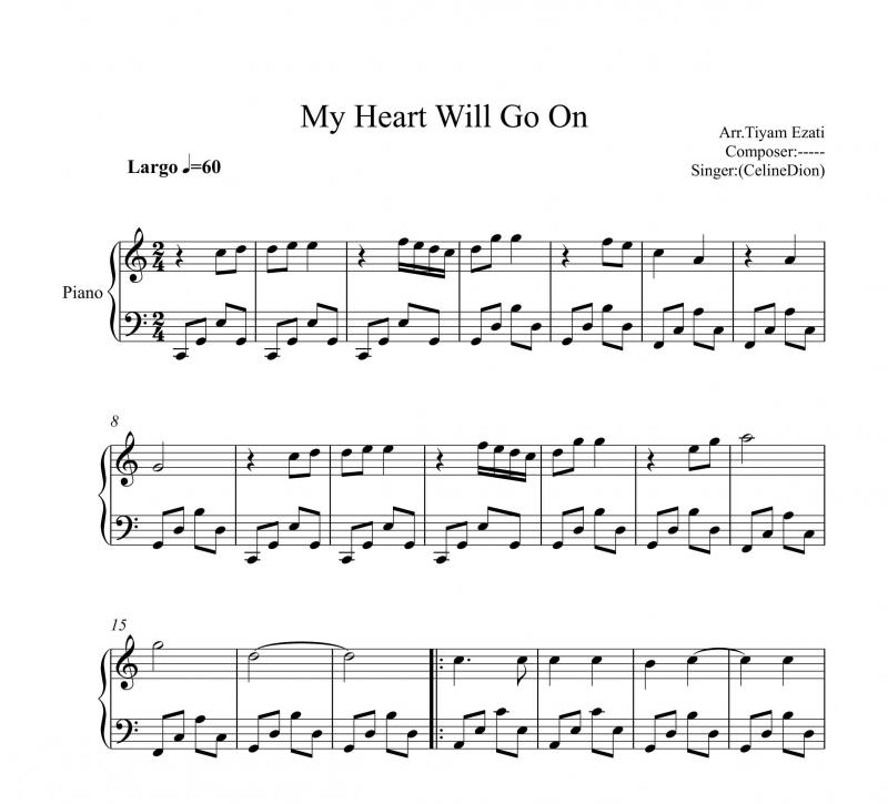 نت پیانو  My Heart Will Go On فیلم Titanic ساده برای نوازندگان مبتدی | نت پیانو سلین دیون