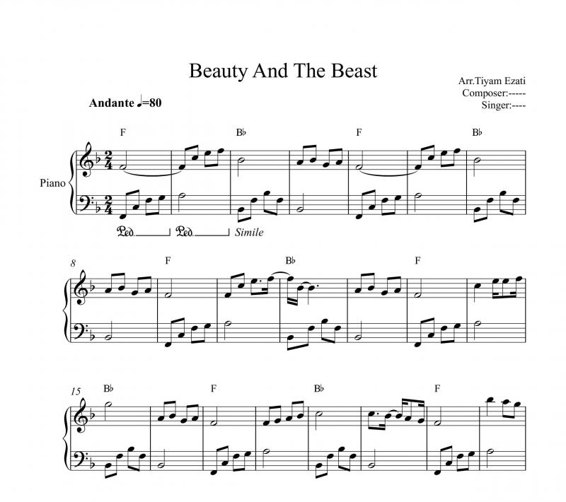 نت پیانو  فیلم دیو و دلبر Beauty and the Beast برای نوازندگان متوسط | نت پیانو آلن منکن