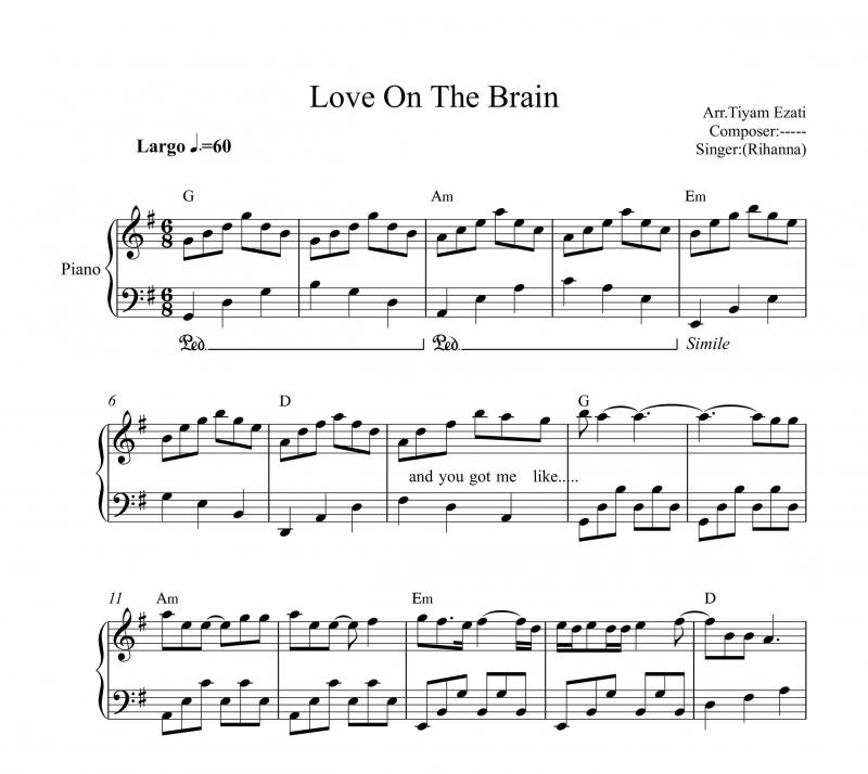نت پیانو  Love on the Brain از Rihanna برای نوازندگان متوسط | نت پیانو روبین ریانا