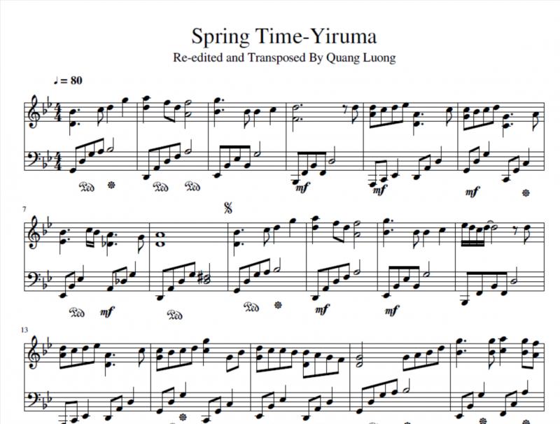 نت پیانو  Spring Time از یروما برای نوازندگان متوسط | نت پیانو یرو ما
