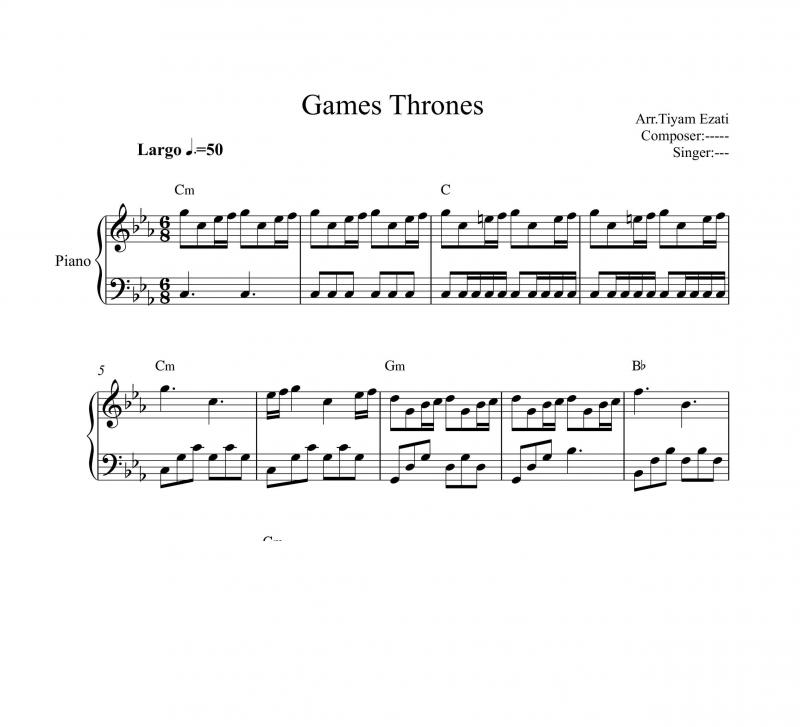 نت پیانو  Game Of Thrones برای نوازندگان متوسط | نت پیانو رامین جوادی