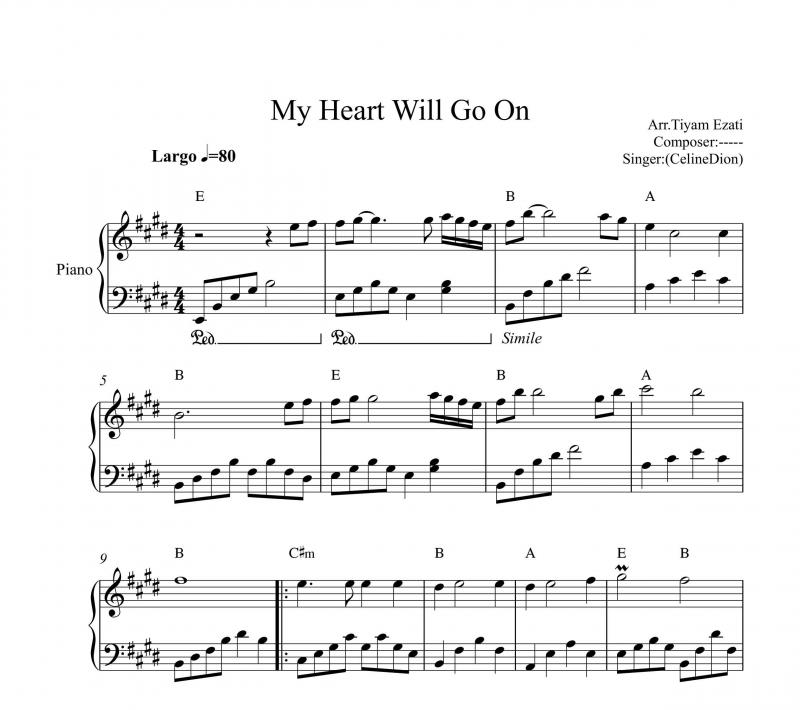 نت پیانو  My Heart Will Go On فیلم  تایتانیک برای نوازندگان متوسط | نت پیانو سلین دیون