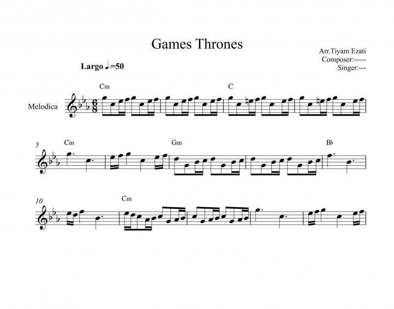 نت ملودیکا  game of thrones برای نوازندگان متوسط | نت ملودیکا رامین جوادی