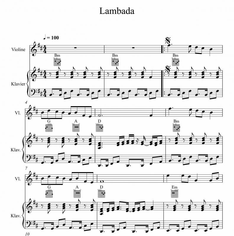 نت ویولن  آهنگ Lambada برای نوازندگان متوسط | نت ویولن گونزالو هرموسا