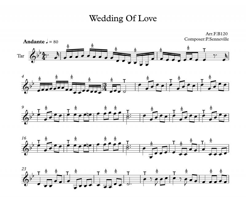 نت تار  عروسی عشق Wedding Of Love برای نوازندگان مبتدی | نت تار پاول سنویل
