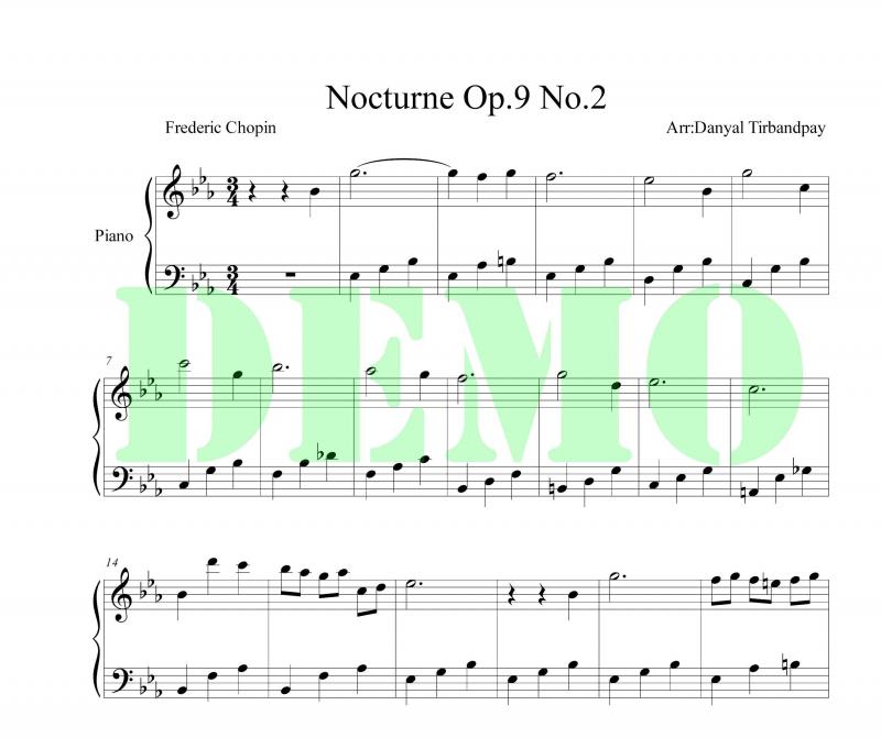 نت پیانو  Nocturne Op 9 No 2 برای نوازندگان متوسط | نت پیانو فردریک شوپن