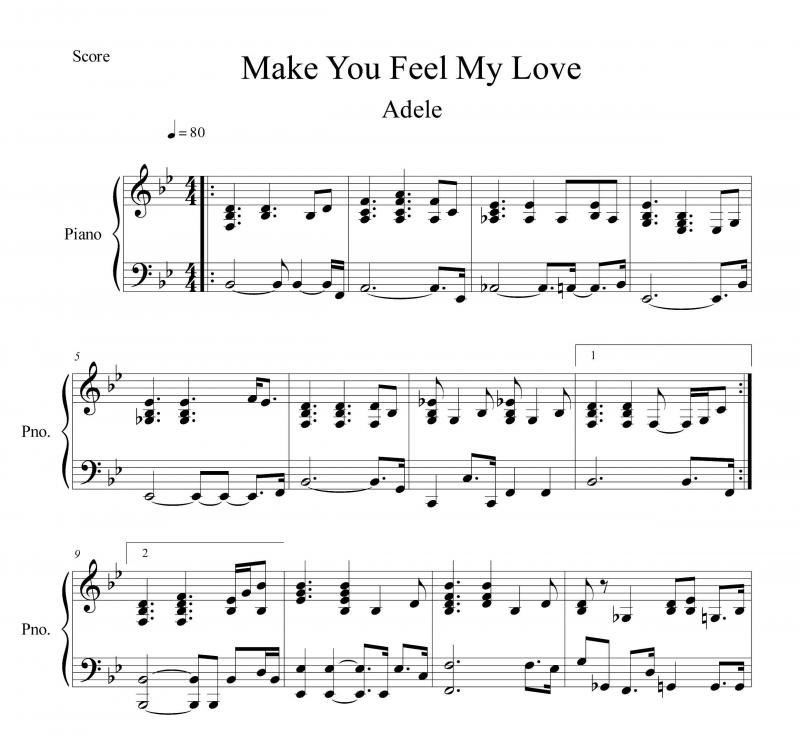 نت پیانو  Make You Feel My Love از ادل برای نوازندگان متوسط | نت پیانو ادل لوری