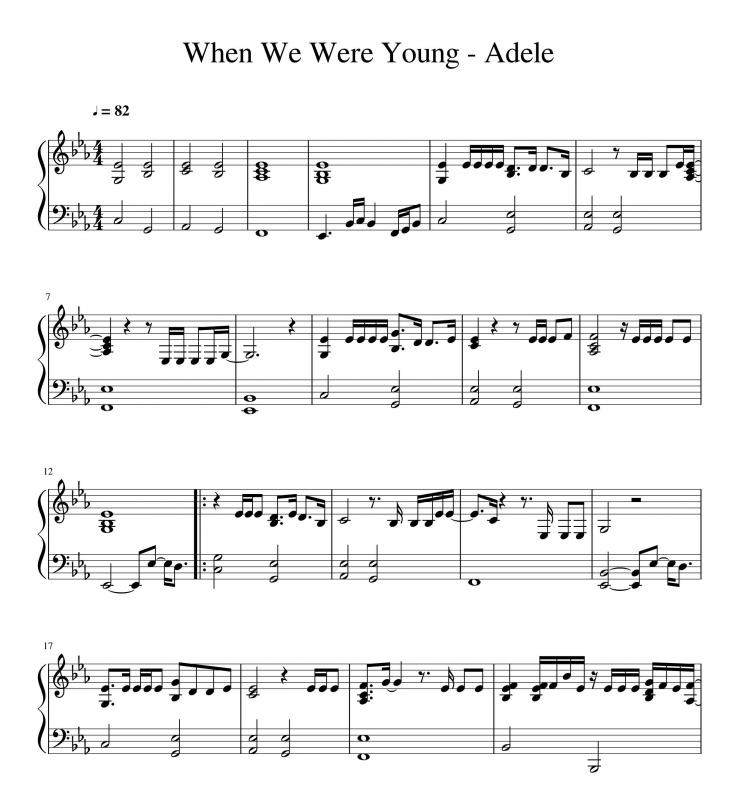نت پیانو  When We Were Young از ادل برای نوازندگان متوسط | نت پیانو ادل لوری