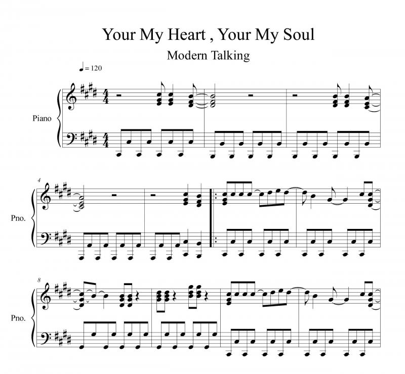 نت پیانو  Your My Heart , Your My Soul از Modern Talking برای نوازندگان متوسط | نت پیانو گروه مدرن تاکینگ