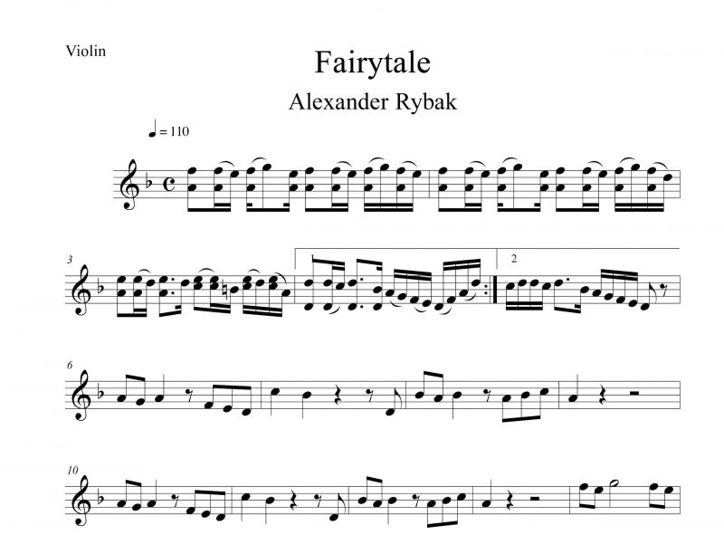 نت ویولن  Fairytale برای نوازندگان متوسط | نت ویولن الکساندر ریباک