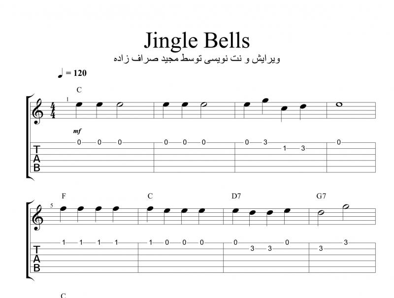 نت گیتار  آهنگ Jingle Bells برای نو آموزان برای نوازندگان مبتدی | نت گیتار جیمز پیرپنت
