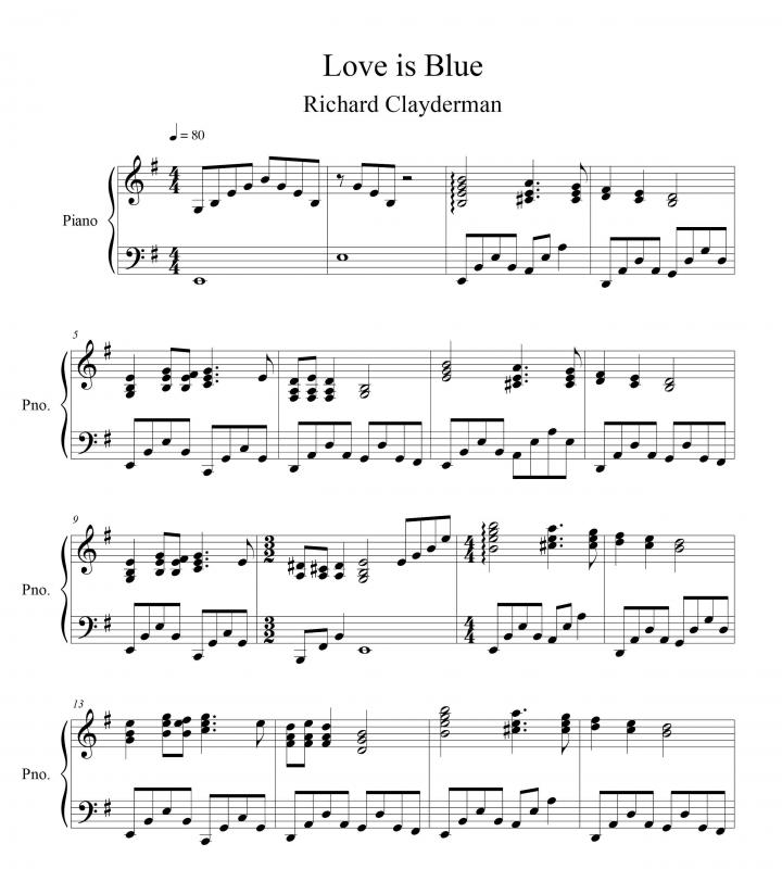 نت پیانو  Love is Blue برای نوازندگان متوسط | نت پیانو ریچارد کلایدرمن