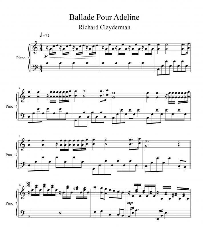 نت پیانو  Ballade Pour Adeline برای نوازندگان متوسط | نت پیانو ریچارد کلایدرمن