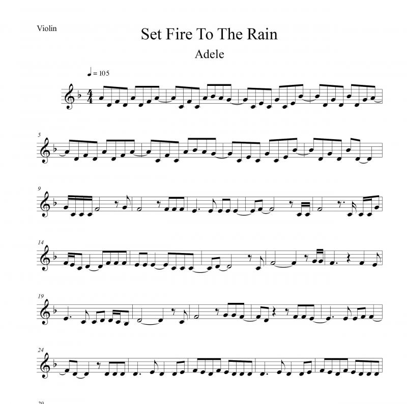 نت ویولن  Set Fire To the Rain از ادل برای نوازندگان متوسط | نت ویولن ادل لوری