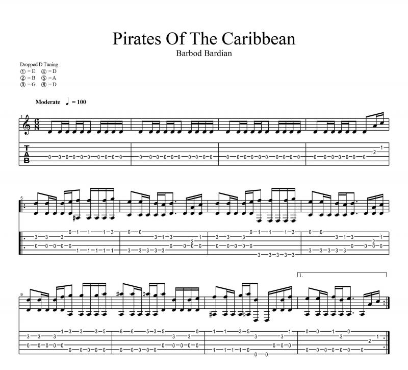 نت گیتار  تیتراژ سریال دزدان درایی کارائیب برای نوازندگان متوسط | نت گیتار کلاوس بادت