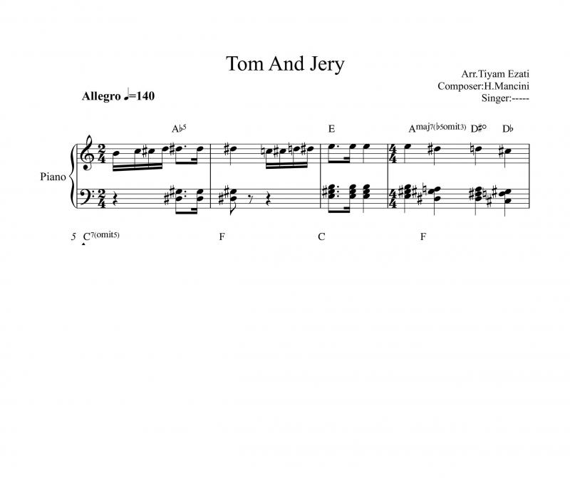 نت پیانو  کارتون تام و جری برای نوازندگان متوسط | نت پیانو دیوید ریکارد
