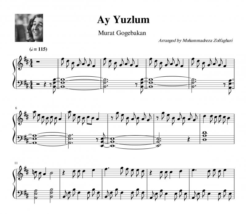 نت پیانو  Ay Yuzlum برای نوازندگان متوسط | نت پیانو مراد گوئباکان
