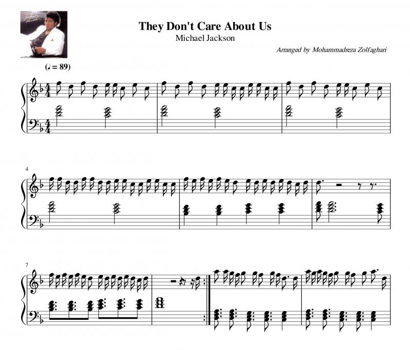 نت پیانو  They Don t Care About Us برای نوازندگان متوسط | نت پیانو مایکل جکسون