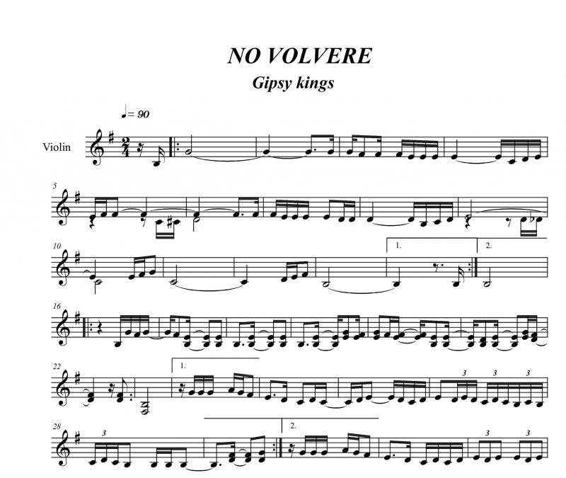 نت ویولن  no volvere از gipsy kings برای نوازندگان حرفه ای | نت ویولن گروه جیپسی کینگز