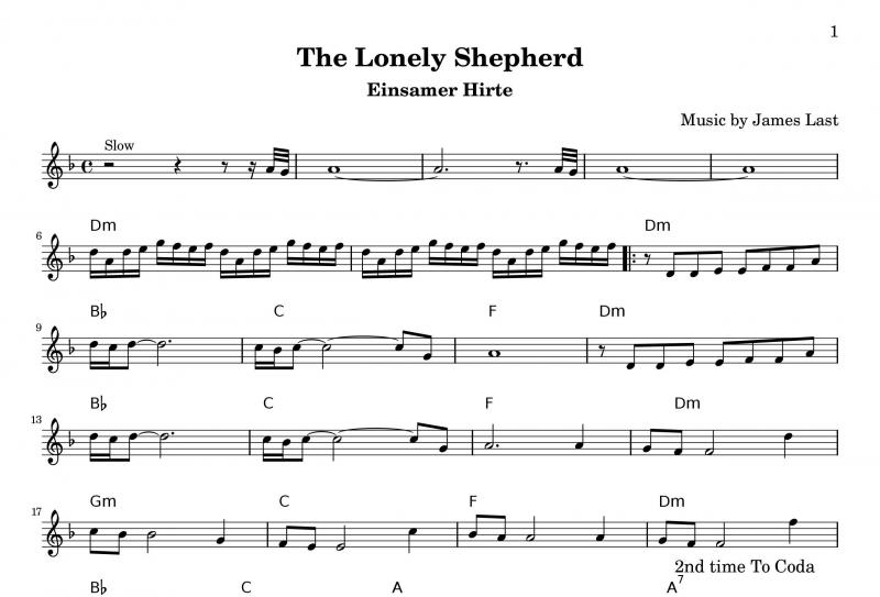 نت کیبورد  چوپان تنها The Lonely Sheperd تنظیم شده برای نوازندگان متوسط | نت کیبورد جیمز لست