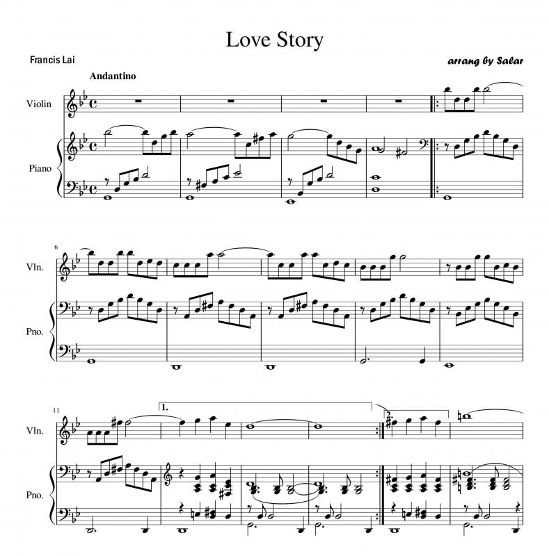 نت ویولن  ویولن و  نت داستان عشق(love story) برای نوازندگان متوسط | نت ویولن فرانسیس لای
