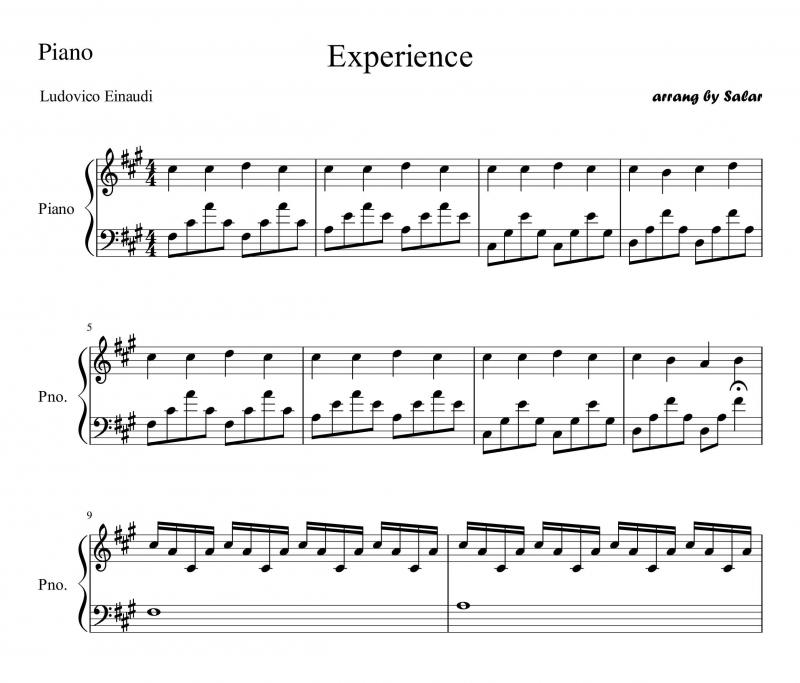 نت پیانو  ی experience (تجربه) برای نوازندگان متوسط | نت پیانو لودویکو اناودی