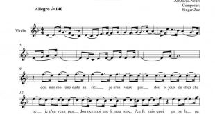 نت ویولن je venux از زاز (zaz) برای نوازندگان متوسط | نت ویولن ایزابل ژئوفروا