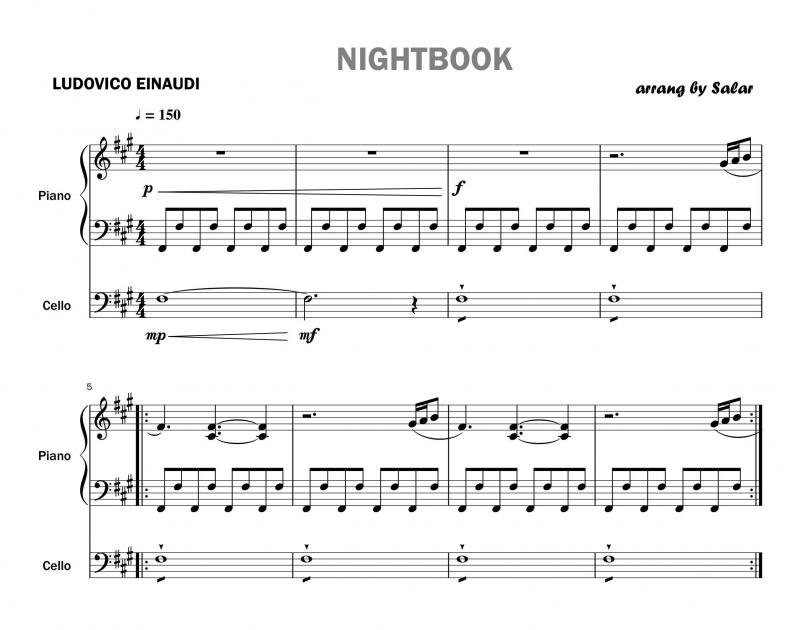 نت ویولن  NightBook   ویولن و ویولن سل برای نوازندگان متوسط | نت ویولن لودویکو اناودی