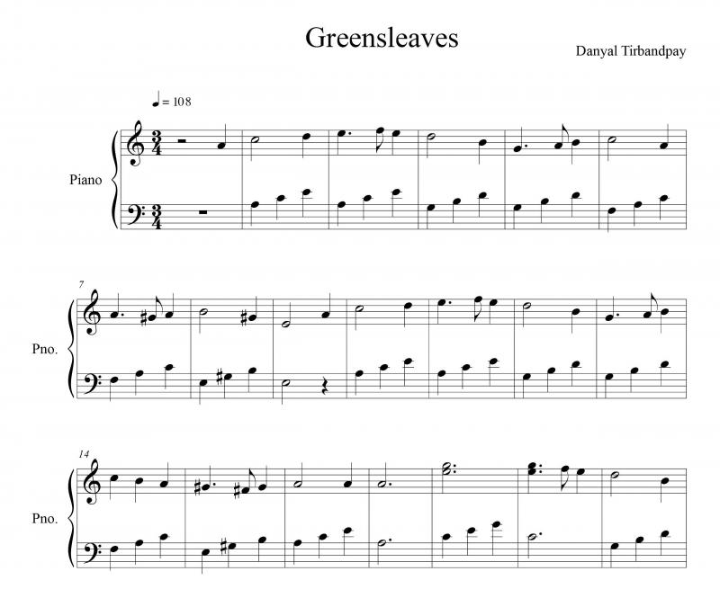 نت پیانو  Greens Leaves برای نوازندگان مبتدی | نت پیانو محلی انگلیسی
