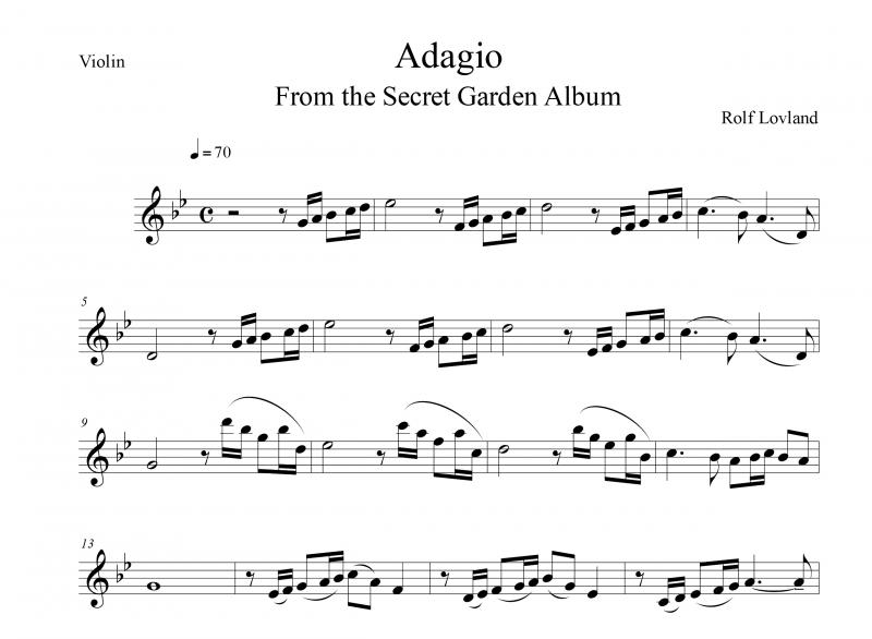 نت ویولن  Adagio از مجموعه Secret Garden برای نوازندگان متوسط | نت ویولن رولف لولند