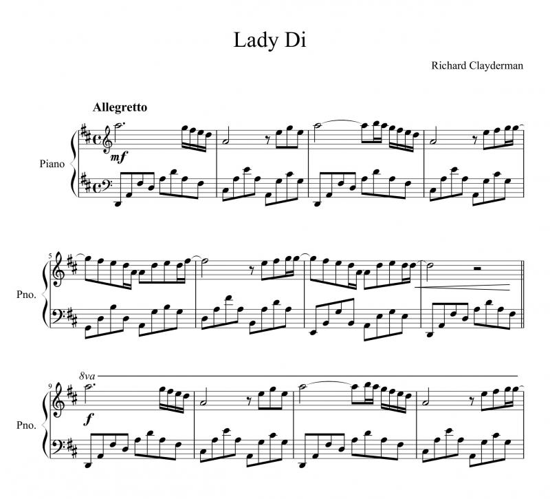 نت پیانو  Lady Di برای نوازندگان متوسط | نت پیانو ریچارد کلایدرمن