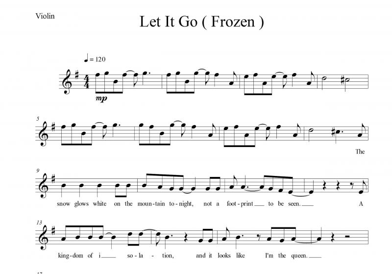نت ویولن  انیمیشن Frozen ( Let It Go ) برای نوازندگان متوسط | نت ویولن رابرت لوپز