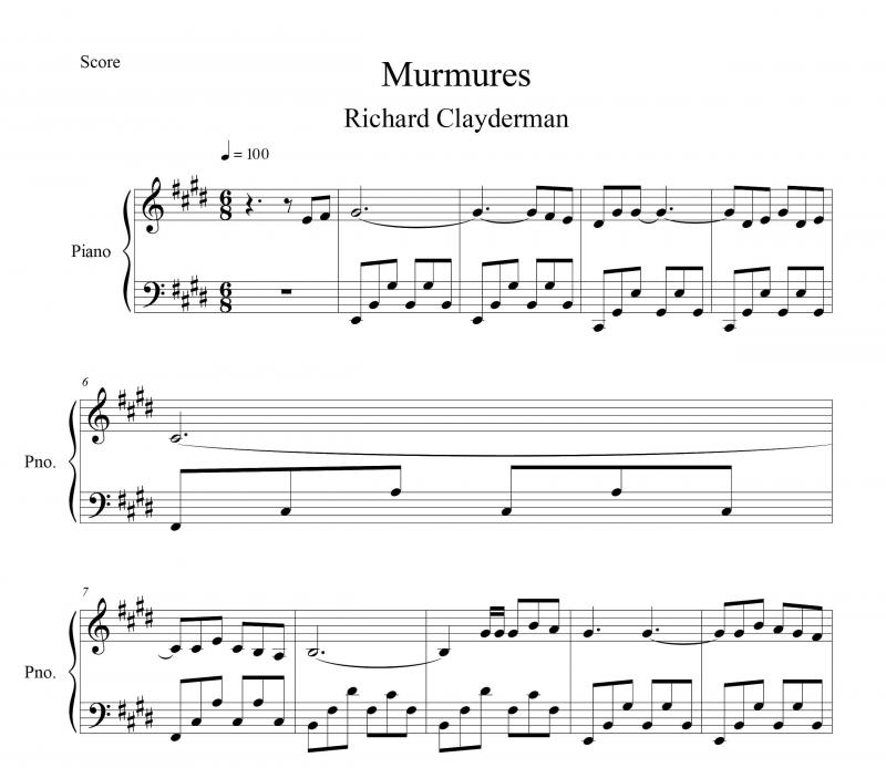 نت پیانو  Murmures برای نوازندگان متوسط | نت پیانو ریچارد کلایدرمن
