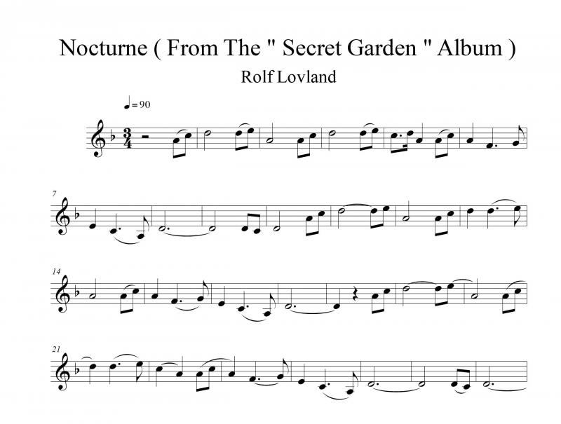 نت ویولن  Nocturn از مجموعه Secret Garden برای نوازندگان متوسط | نت ویولن رولف لولند