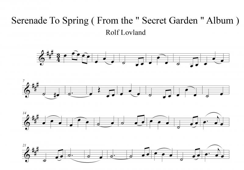 نت ویولن  Serenade To Spring از مجموعه secret garden برای نوازندگان متوسط | نت ویولن رولف لولند