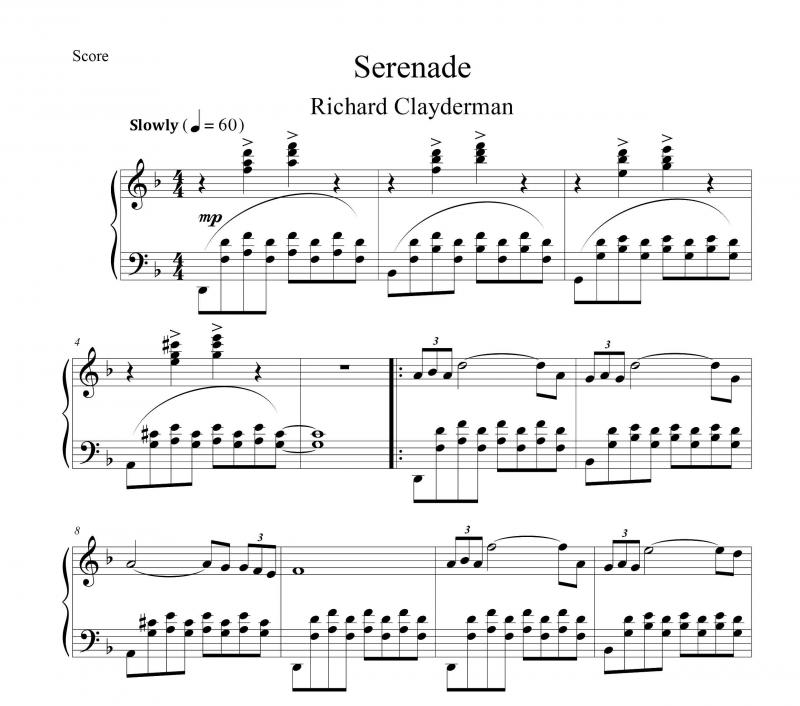 نت پیانو  Srenade برای نوازندگان متوسط | نت پیانو ریچارد کلایدرمن