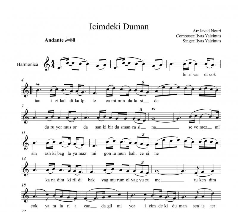 نت ساز دهنی  سازدهنیی Icimdeki Duman برای نوازندگان متوسط | نت ساز دهنی الیاس یالچینتاش