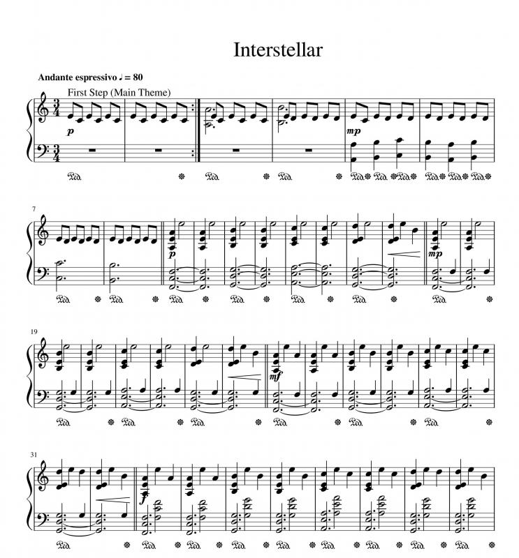 نت پیانو  Interstellar  نسخه کامل برای نوازندگان حرفه ای | نت پیانو هانس زیمر