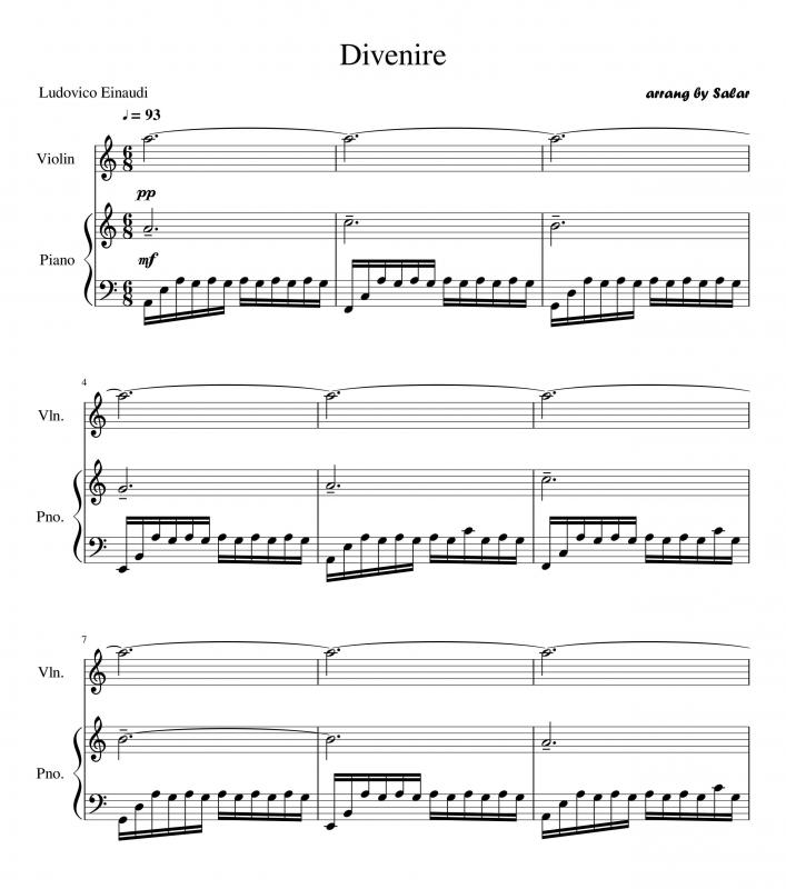 نت ویولن  برای  پیانو و ویولن Divenire برای نوازندگان متوسط | نت ویولن لودویکو اناودی