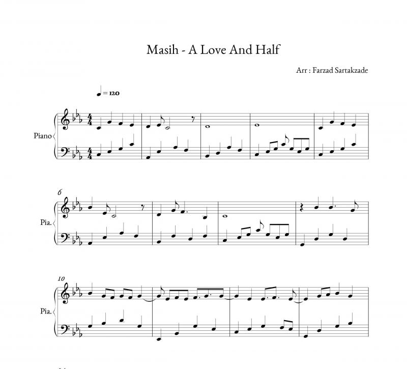نت پیانو  A love and half ( یک عشق و نصف ) از مسیح برای نوازندگان متوسط | نت پیانو یاسین ترکی