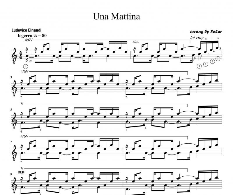 نت گیتار  Una Mattina  برای سولو برای نوازندگان متوسط | نت گیتار لودویکو اناودی