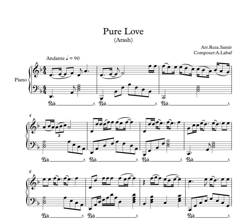 نت پیانو  Pure Love از آرش برای نوازندگان متوسط | نت پیانو آرش لباف